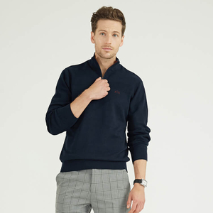 Custom Men's 100% Cotton Long Sleeve Quarter Zip Knit Pullover Sweaters