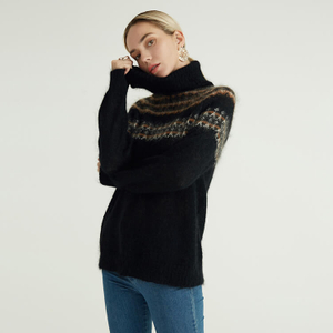 Black Long Sleeve Turtle Neck High Collar Luxury Custom Knitted Luxury Women's Mohair Sweater