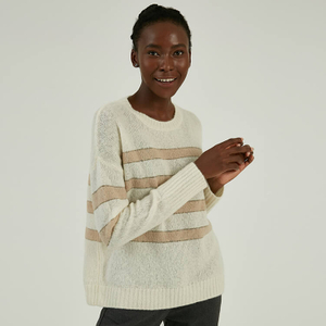Custom 100% Cashmere Autumn Winter Women Stripe Crewneck Knit Sweater
