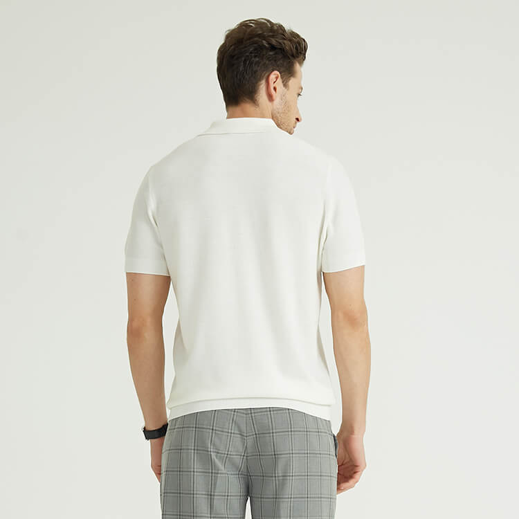 Custom Mens 100% Merino Wool White Knitted Golf Polo Shirts