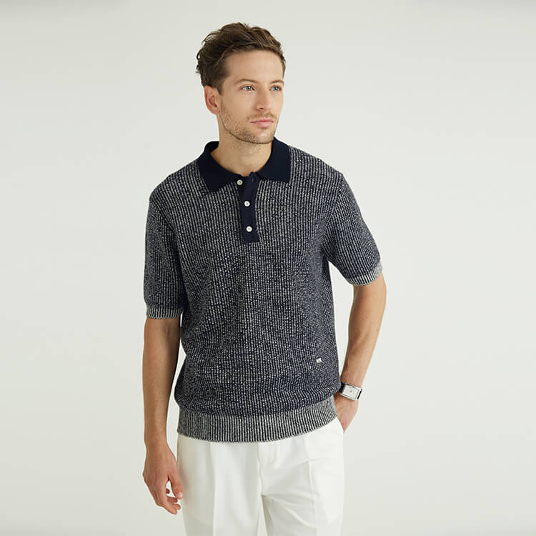 Custom High-end Wool Yak Blend Ribbed Knit Polo Shirts Golf Shirts