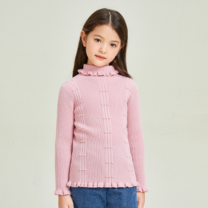 High Neck Sweet Long Sleeve Knitted Girls Pullover Sweater