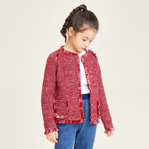 Little Fragrant Red Classic Design Long Sleeve Knitted Girls Cardigan