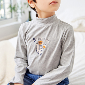 High-neck long-sleeved squirrel pattern with boy pullover