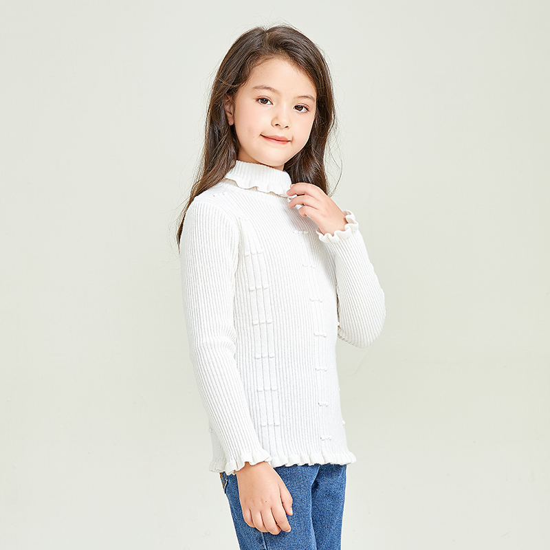 High Neck Sweet Long Sleeve Knitted Girls Pullover Sweater