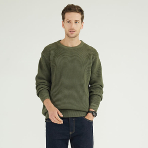 Personalized Winter Mens 100% Organic sustainable Cotton Army Green Crew Neck Knit Sweater