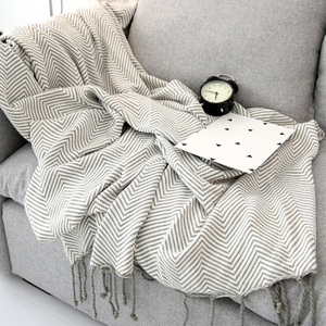 Custom Nordic Style 100% Cotton Intarsia Knit Herringbone Throw Blanket