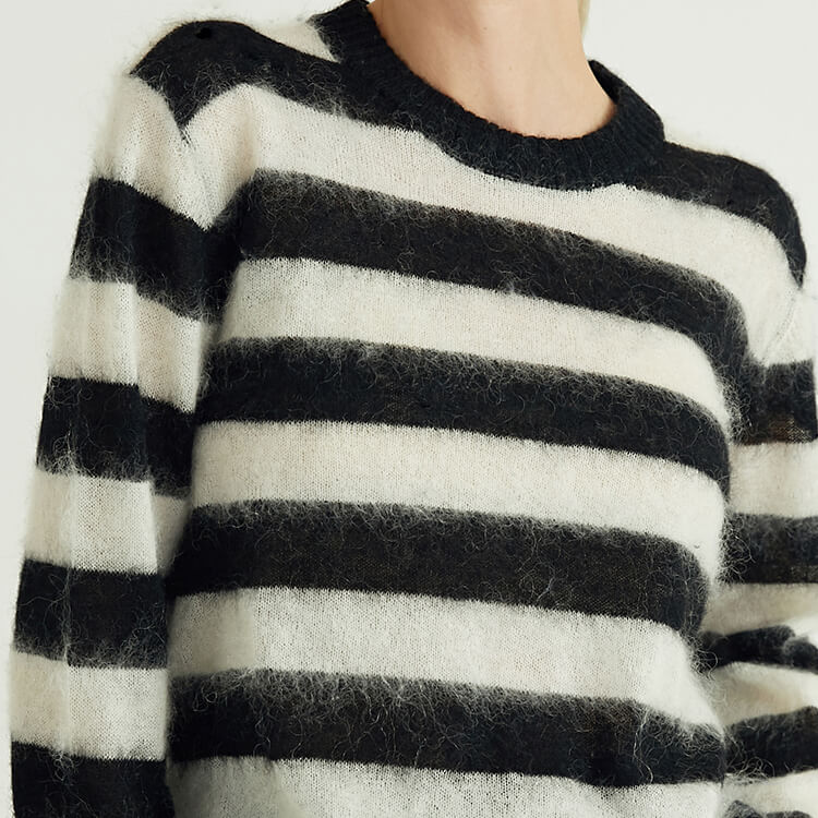 Long Sleeve Round Neck Crew Neck Casual Women\'s Knitted Custom Striped Mohair Sweater 